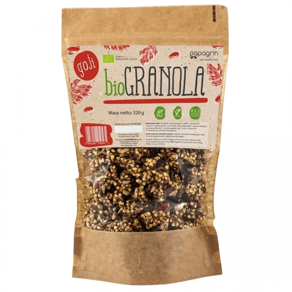 Papagrin granola z goji bez dodatku cukrów bezglutenowa bio 320 g