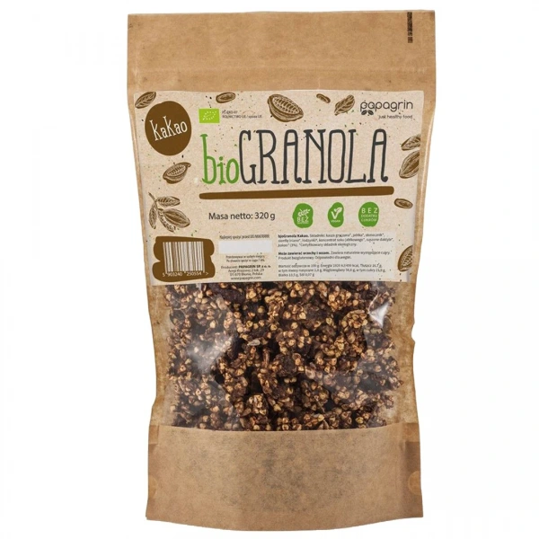 Papagrin granola z kakao bez dodatku cukrów bezglutenowa bio 320 g