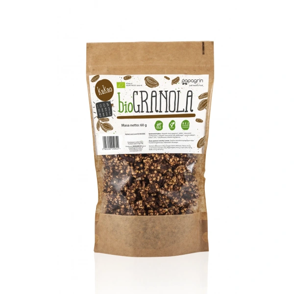 Papagrin granola z kakao bez dodatku cukrów bezglutenowa bio 60 g