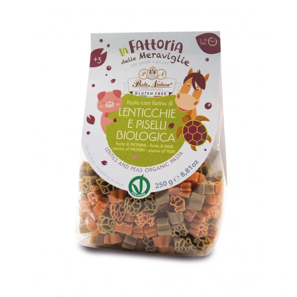 Pasta natura makaron (z soczewicy i groszku) dla dzieci zwierzęta bezglutenowy bio 250 g