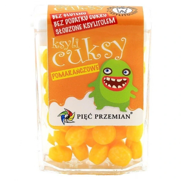 Pięć przemian cukierki z ksylitolu ksylicuksy o smaku pomarańczowym bezglutenowe 13 g