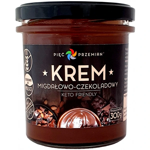 Pięć przemian krem migdałowo  czekoladowy bez dodatku cukrów bezglutenowy keto 300 g