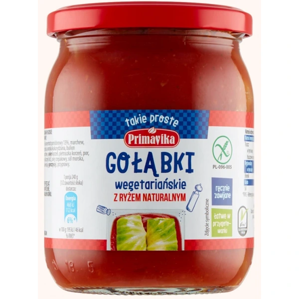 Primavika gołąbki wegańskie z ryżem i pieczarkami w sosie pomidorowym bezglutenowe 480 g