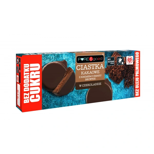 Pure&good ciastka kakaowe z kremem o smaku brownie w czekoladzie deserowej bez dodatku cukrów 128 g