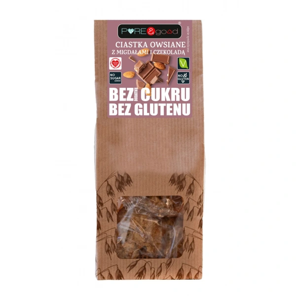 Pure&good ciastka owsiane z migdałami i czekoladą bez dodatku cukrów bezglutenowe 150 g