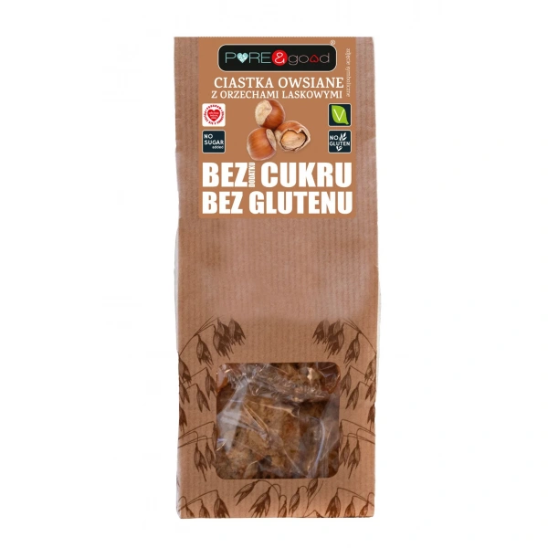 Pure&good ciastka owsiane z orzechami laskowymi bez dodatku cukrów bezglutenowe 150 g
