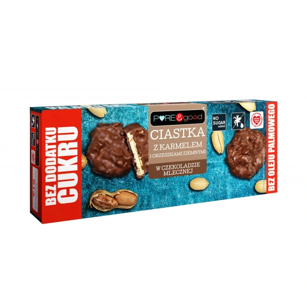Pure&good ciastka z karmelem i orzeszkami ziemnymi w czekoladzie mlecznej bez dodatku cukrów 128 g