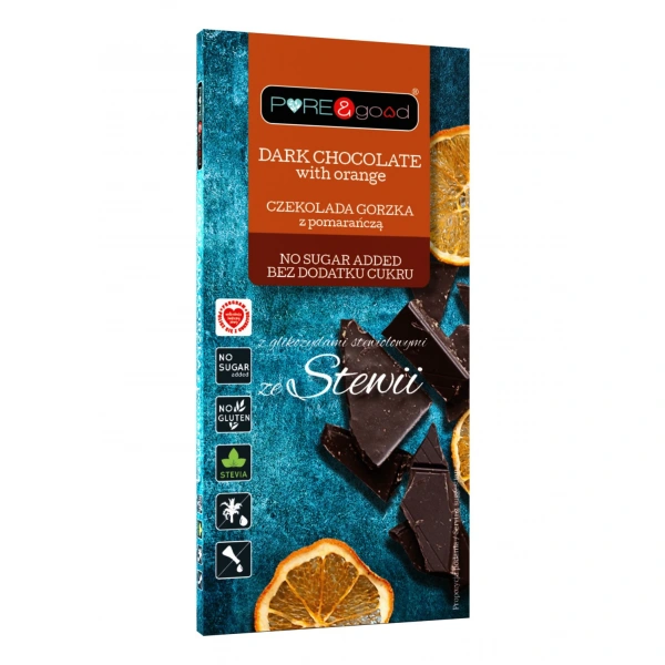 Pure&good czekolada gorzka z pomarańczą ze stewią bez dodatku cukrów bezglutenowa 125 g