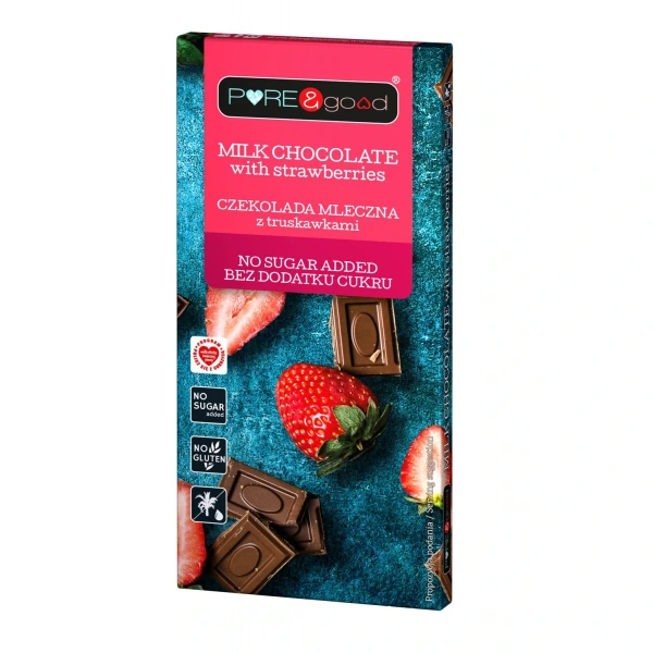 Pure&good czekolada mleczna z truskawkami bez dodatku cukrów bezglutenowa 75 g