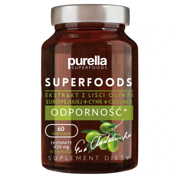 Purella Superfoods Ekstrakt z liści oliwki europejskiej + Cynk + Czosnek 33g 60 kapsułek