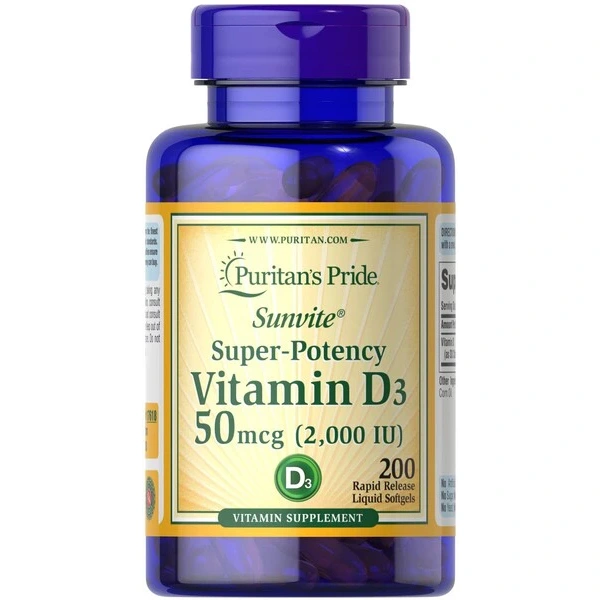 Puritan's Pride Super-Potency Vitamin D3 50µg Witamina D3 2000iu 200 kapsułek żelowych