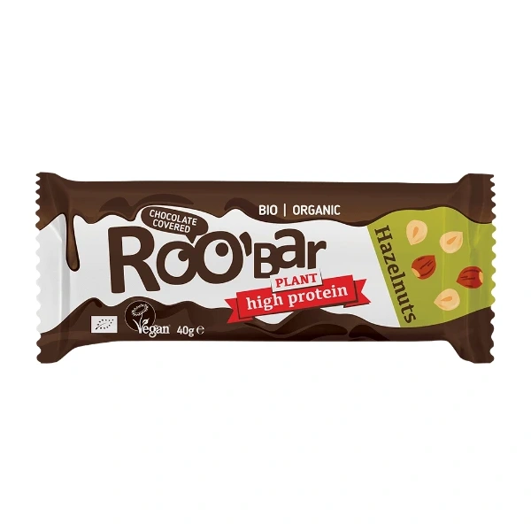 Roobar baton proteinowy z orzechami laskowymi w polewie z gorzkiej czekolady bezglutenowy bio 40 g