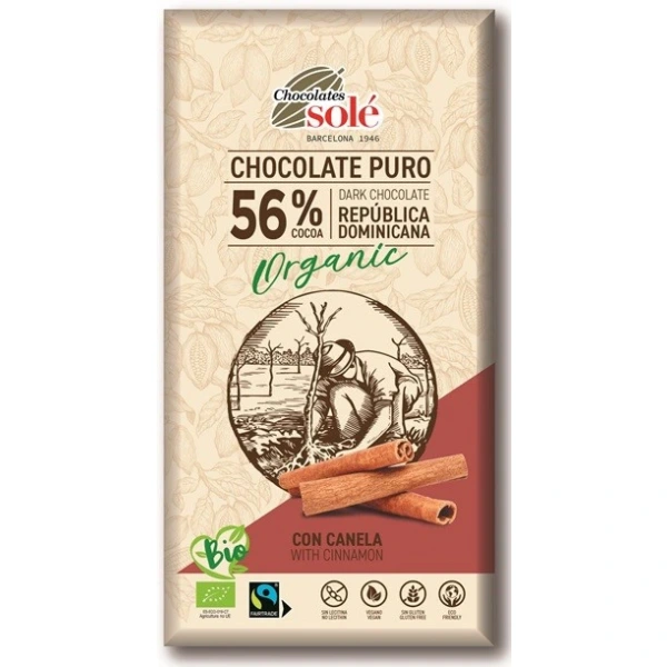 SOLE Czekolada gorzka 56% kakao z cynamonem BIO 100 g