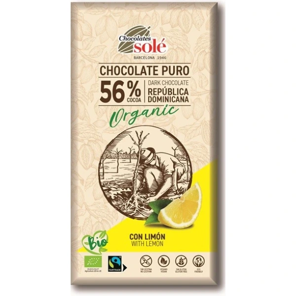 SOLE Czekolada gorzka 56% kakao z cytryną BIO 100 g
