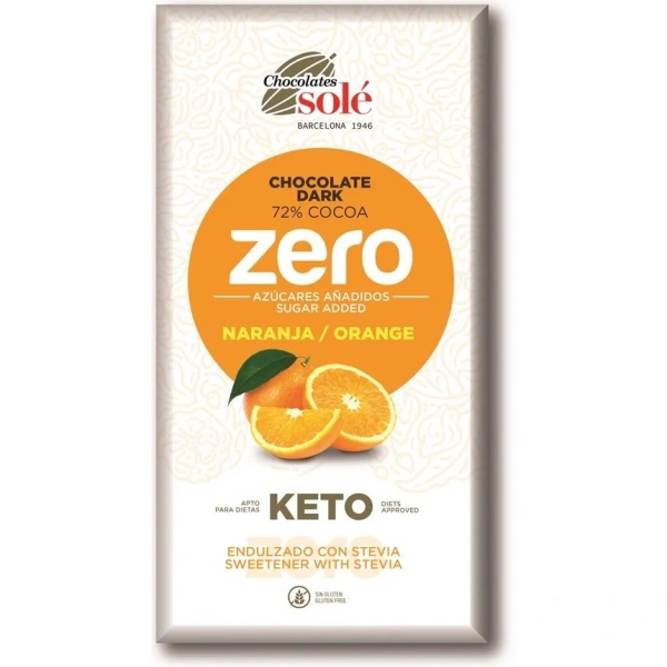 SOLE Czekolada gorzka 72% kakao bez dodatku cukru z pomarańczą ze stewią KETO 100 g
