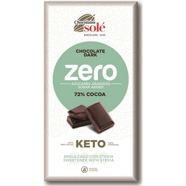 SOLE Czekolada gorzka 72% kakao bez dodatku cukru ze stewią KETO 100 g