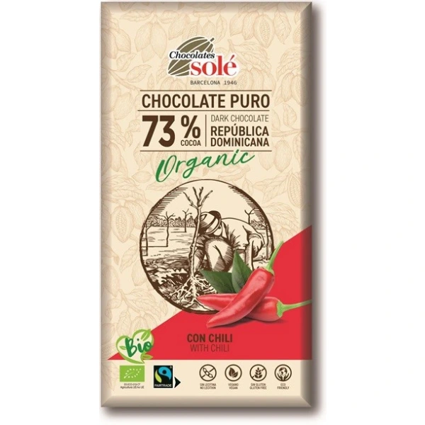 SOLE Czekolada gorzka 73% kakao z chili BIO 100 g
