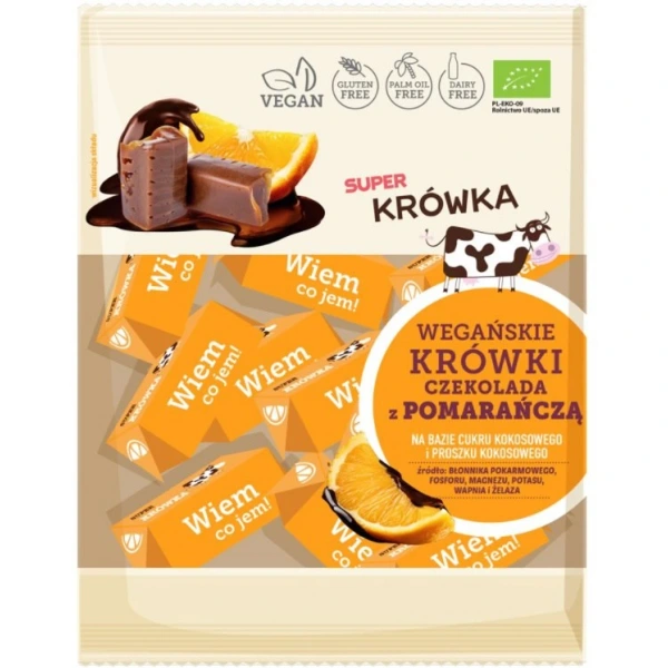SUPER KRÓWKA Krówki wegańskie czekolada z pomarańczą BIO 150 g