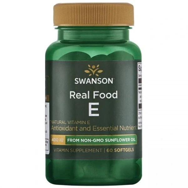 SWANSON Real Food E - Witamina E naturalna 400 IU z oleju z pestek słonecznika (60 kaps.)