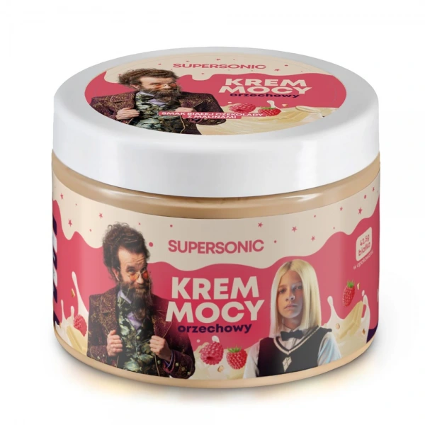 Supersonic krem orzechowy o smaku białej czekolady z malinami bez dodatku cukrów 250 g