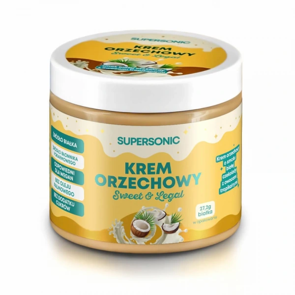 Supersonic krem orzechowy o smaku białej czekolady z owocami tropikalnymi bez dodatku cukrów 160 g