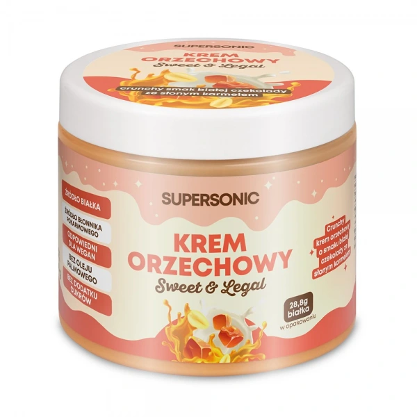 Supersonic krem orzechowy o smaku białej czekolady ze słonym karmelem i kawałkami orzechów bez dodatku cukrów 160 g