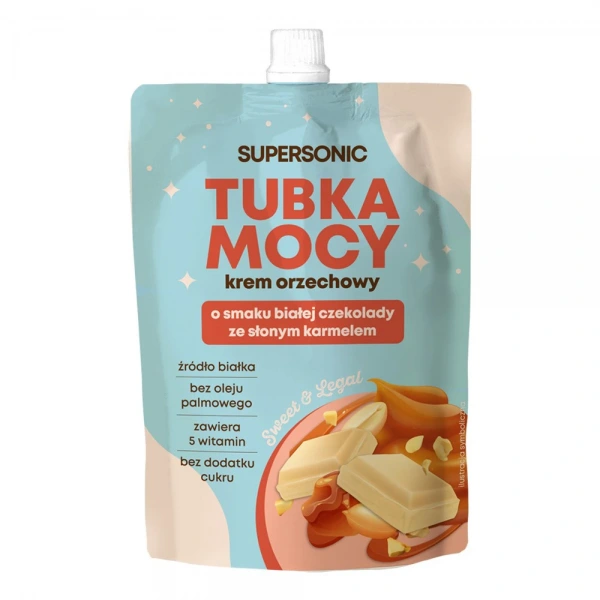 Supersonic krem orzechowy tubka mocy o smaku białej czekolady ze słonym karmelem bez dodatku cukrów 50 g