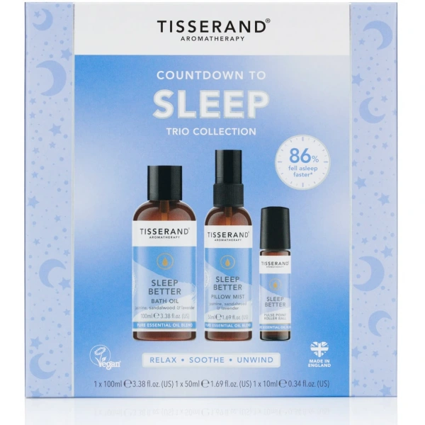 TISSERAND AROMATHERAPY Countdown To Sleep Trio Collection - Bath Oil, Pillow Mist & Pulse Point Roller Ball (1 x 100 ml, 1 x 50 ml, 1 x 10 ml)