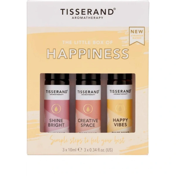 TISSERAND AROMATHERAPY The Little Box of Happiness - Zestaw olejków eterycznych roll-on na lepsze samopoczucie (3 x 10 ml)