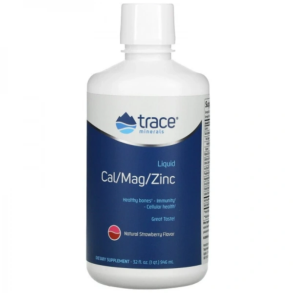 TRACE MINERALS Liquid Cal/Mag/Zinc - smak truskawkowy (946 ml)