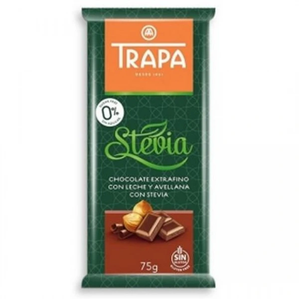 TRAPA Czekolada mleczna z orzechami laskowymi ze stewią 75 g