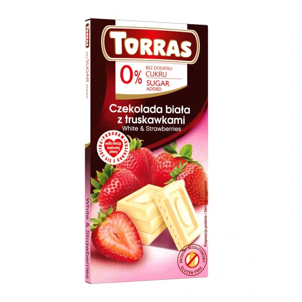 Torras czekolada biała z truskawkami bez dodatku cukrów bezglutenowa 75 g