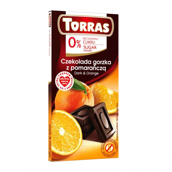 Torras czekolada gorzka z pomarańczą bez dodatku cukrów bezglutenowa 75 g