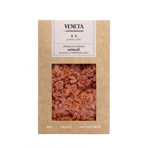 Veneta makaron (z soczewicy czerwonej i kukurydzy białej) dla dzieci zwierzęta bezglutenowy bio 250 g