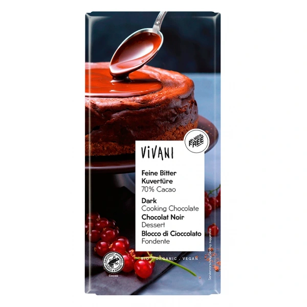 Vivani czekolada kuwertura gorzka do gotowania wegańska bio 200 g