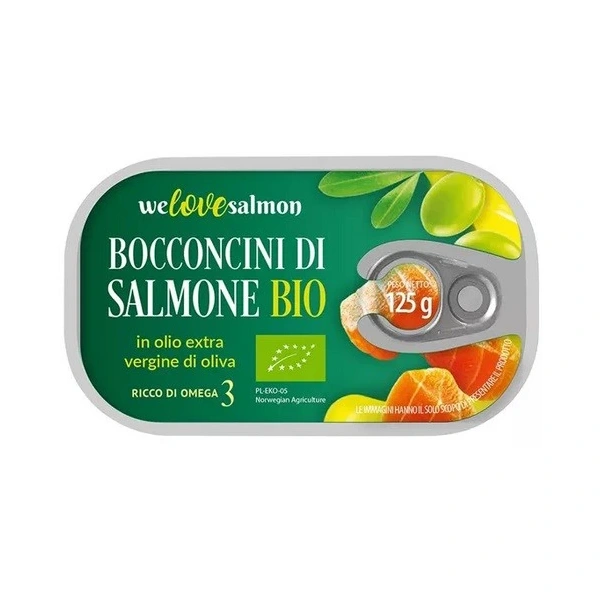 WE LOVE SALMON Kawałki łososia w oliwie z oliwek extra virgin BIO 125g /70g