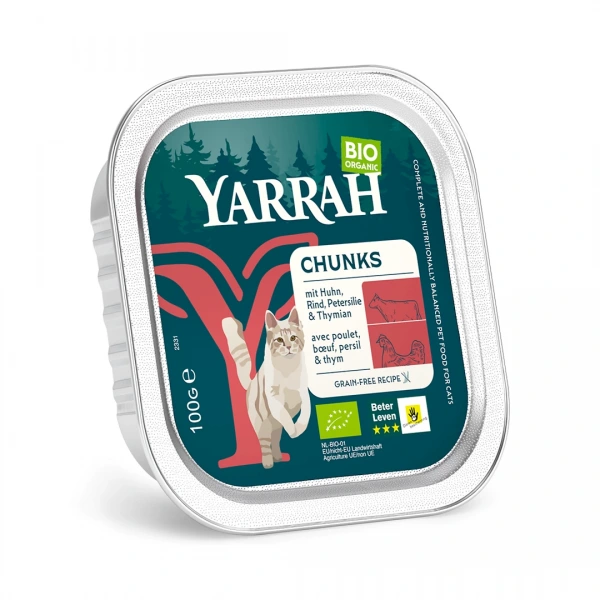 Yarrah (dla kota) kawałki kurczaka i wołowiny z pietruszką i tymiankiem bio 100 g