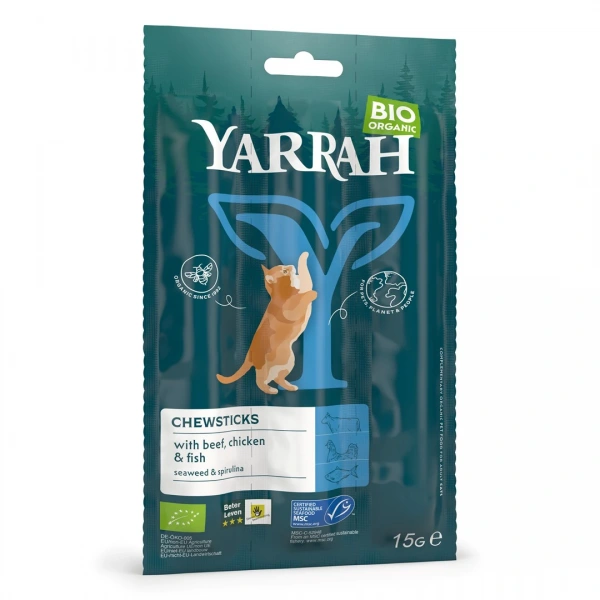 Yarrah (dla kota) przysmak  pałeczki z wołowiną i rybą bio (3 x 5 g) 15 g
