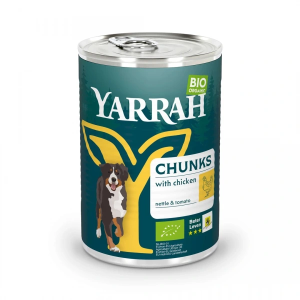 Yarrah (dla psa dorosłego) kawałki kurczaka z pomidorem i pokrzywą bio 405 g
