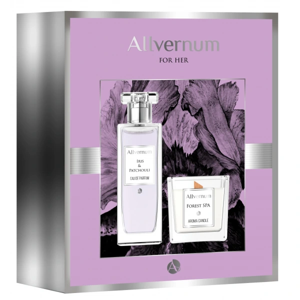 Allvernum Zestaw prezentowy (woda perf.Iris & Patchouli 50ml + świeca Forest Spa 100g)