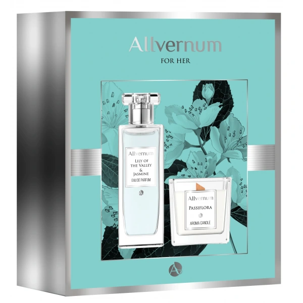 Allvernum Zestaw prezentowy (woda perf.Lilly&Jasmine 50ml + świeca Passiflora 100g)