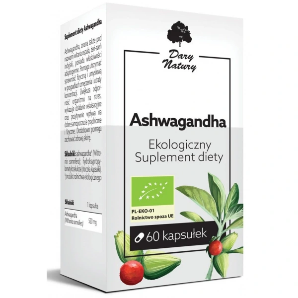 Ashwagandha bio (520 mg) 60 kapsułek - dary natury
