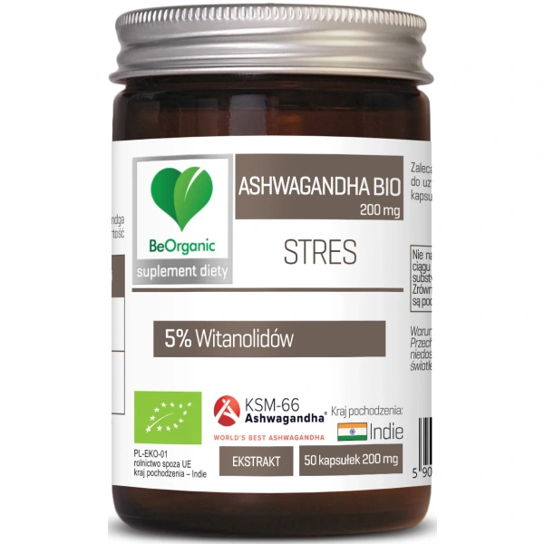 Ashwagandha ekstrakt bio (200 mg) 50 kapsułek - be organic