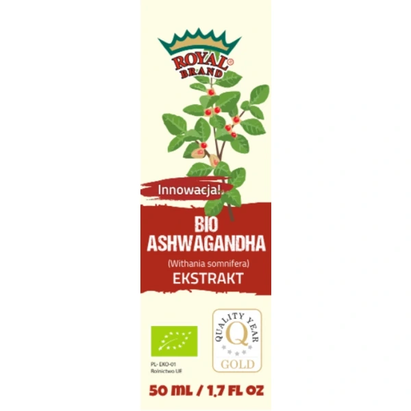 Ashwagandha ekstrakt w kroplach bio 50 ml - royal brand