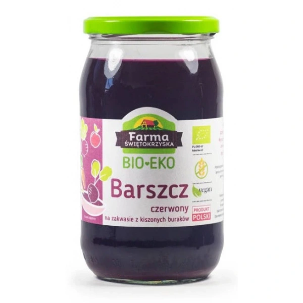 Barszcz czerwony na zakwasie z buraków kiszonych bezglutenowy bio 720 ml (słoik) - farma świętokrzyska