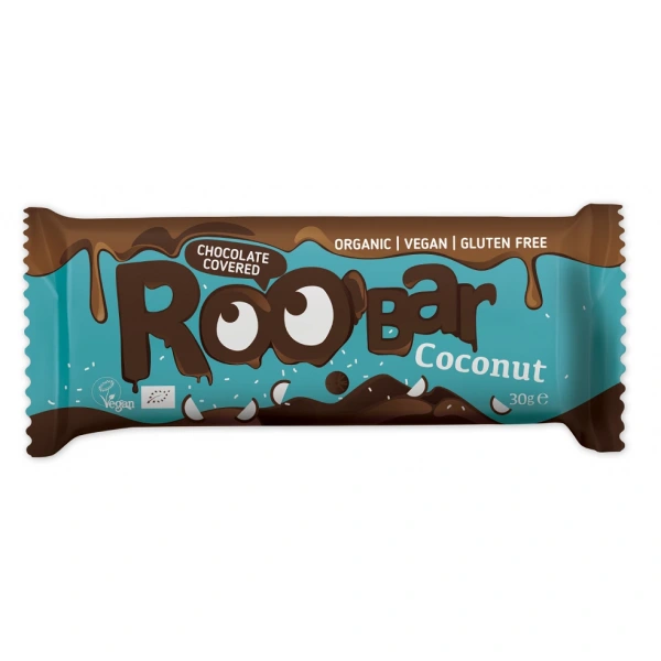 Baton kokosowy w polewie z gorzkiej czekolady bezglutenowy bio 30 g - roobar