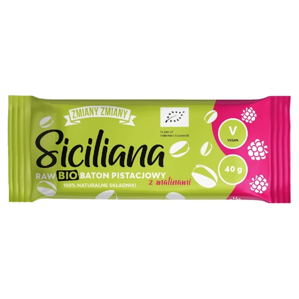 Baton pistacjowy z malinami ""siciliana raw"" bezglutenowy bio 40 g - zmiany zmiany