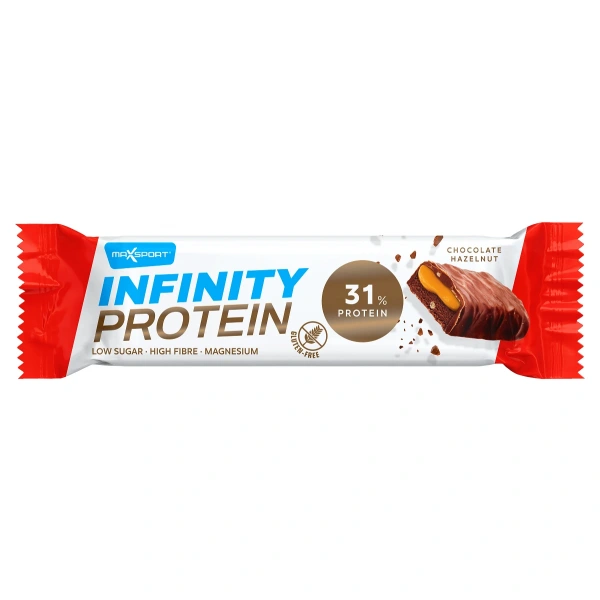 Baton proteinowy z karmelem i orzechami laskowymi w mlecznej czekoladzie bezglutenowy 55 g - maxsport