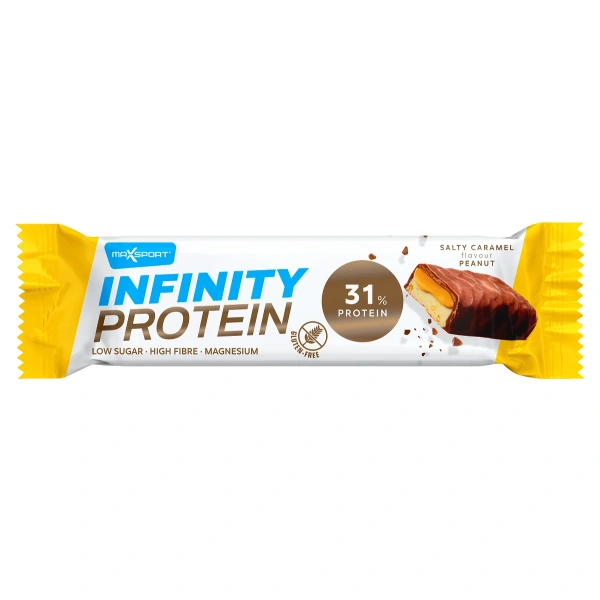 Baton proteinowy z karmelem i orzeszkami ziemnymi w mlecznej czekoladzie bezglutenowy 55 g - maxsport