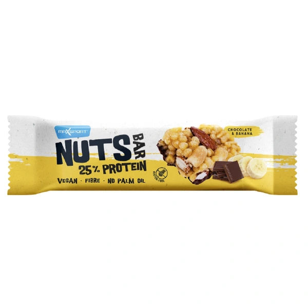 Baton proteinowy z orzechami i bananem w gorzkiej czekoladzie bezglutenowy 40 g - maxsport